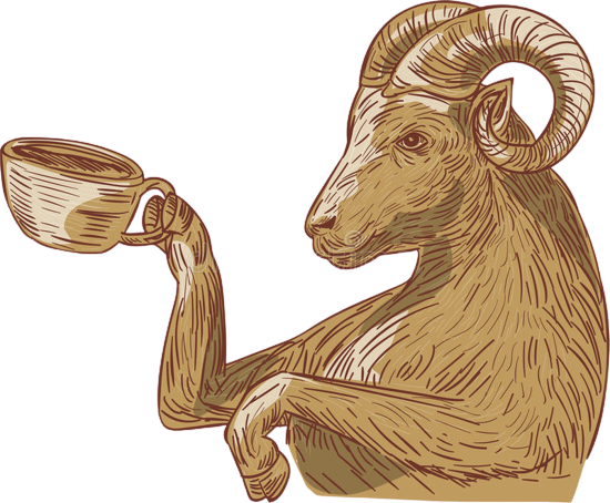 Goat holding a mug